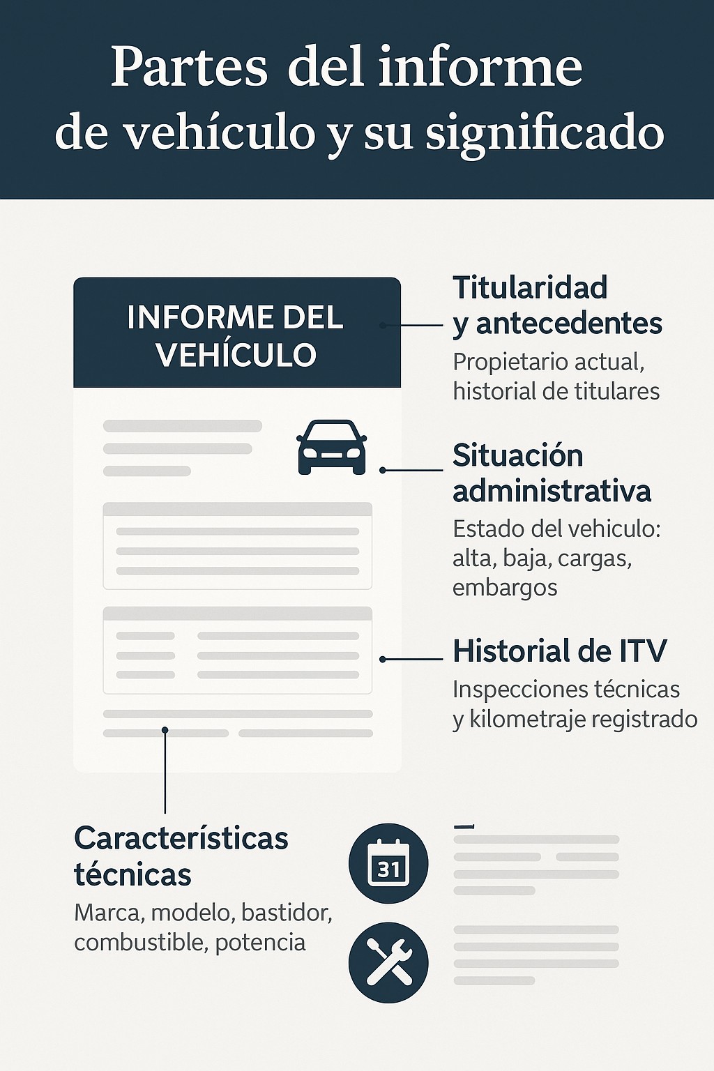 Partes del informe de vehículo y su significado