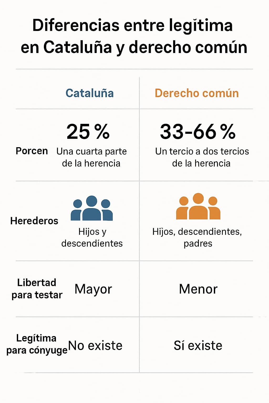 ifografía sobre las diferencias entre legítima en Cataluña y derecho común
