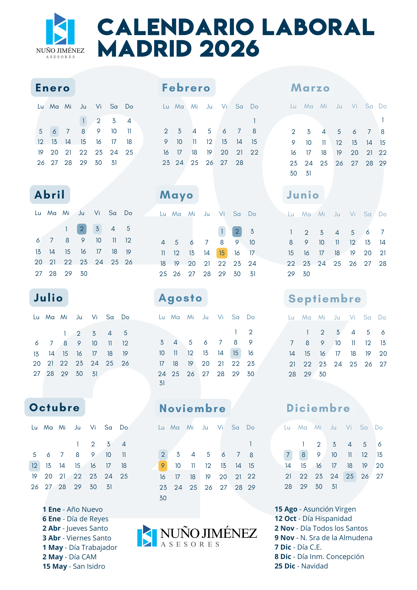 Calendario laboral de Madrid capital 2026 en PDF